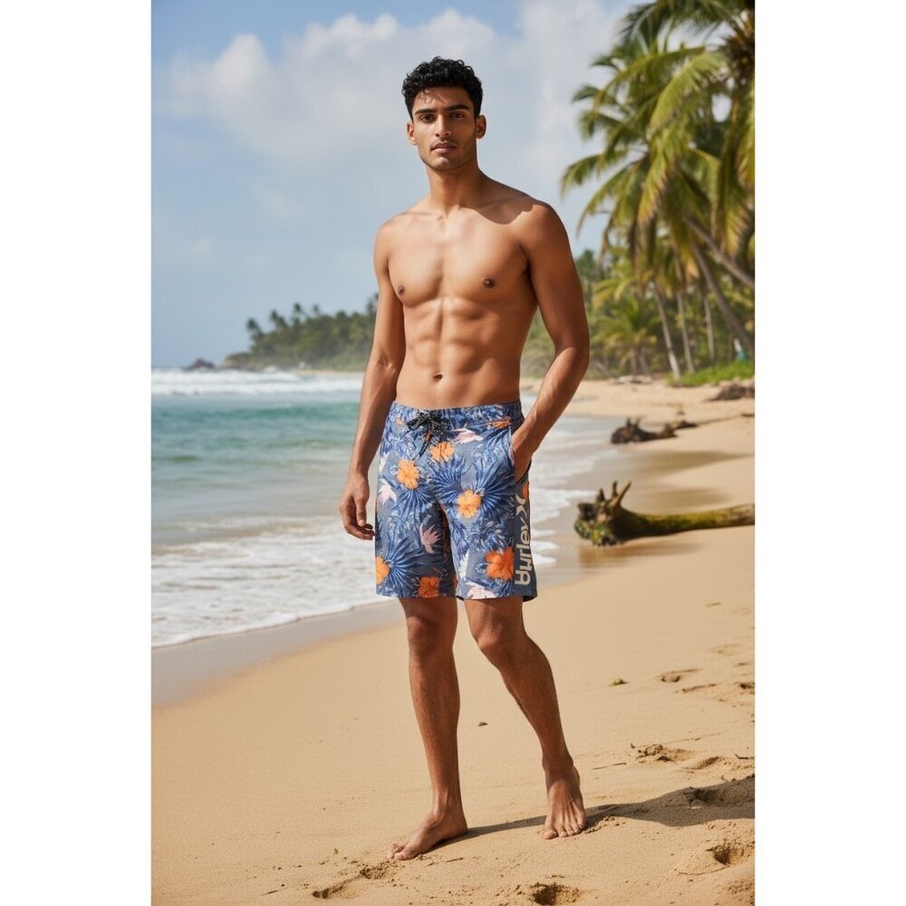 Hurley Floral Board Shorts Men’s Size 36 Blue Orange Tropical Swim Trunks